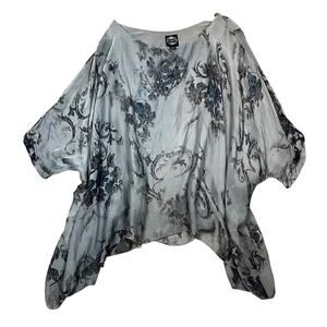 Le Marais Paris 100% Silk Poncho Blouse Womens L Flowy Boho Artsy Oversized